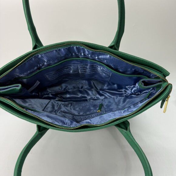 Joy & Iman Kelly Green Leather‎ Tote Bag Structured Satchel Purse Business Chic - Picture 9 of 16